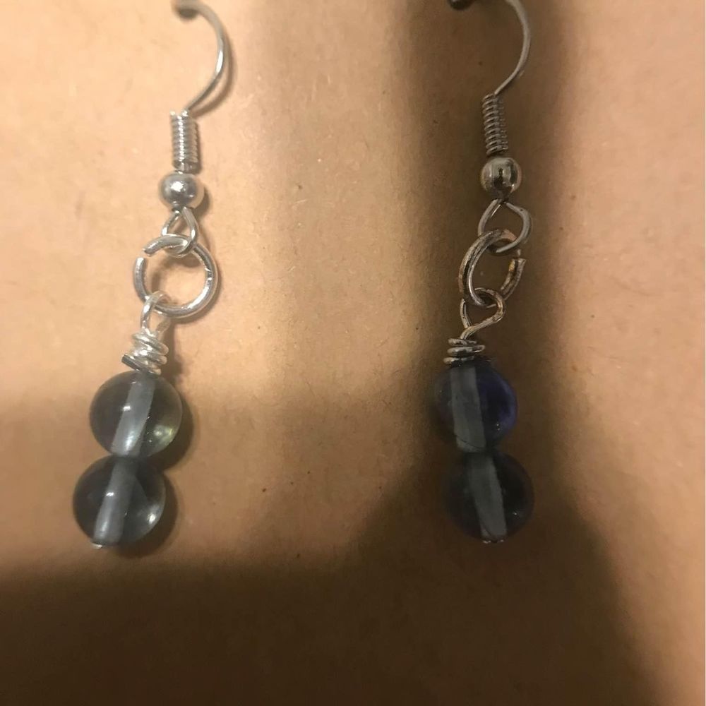 Shiny Glass Bead Blue Earrings Handmade